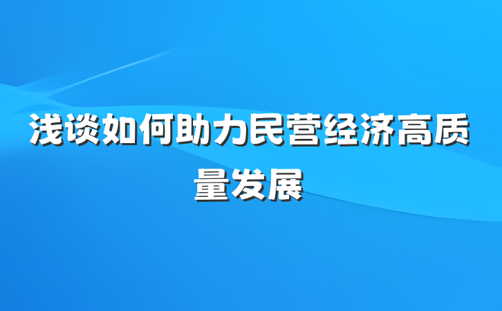 浅谈如何助力民营经济高质量发展