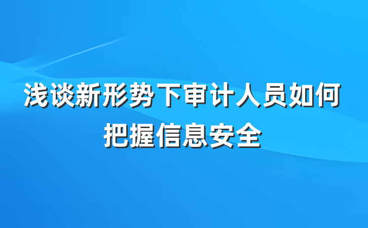 浅谈新形势下审计人员如何把握信息安全