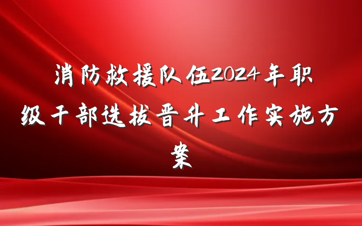 消防救援队伍2024年职级干部选拔晋升工作实施方案