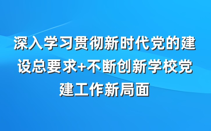 深入学习贯彻新时代党的建设总要求 不断创新学校党建工作新局面