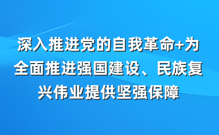 深入推进党的自我革命 为全面推进强国建设、民族复兴伟业提供坚强保障