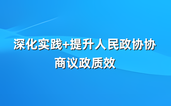 深化实践 提升人民政协协商议政质效