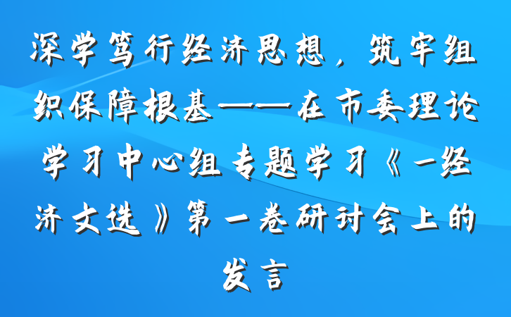 深学笃行经济思想，筑牢组织保障根基——在市委理论学习中心组专题学习《_经济文选》第一卷研讨会上的发言