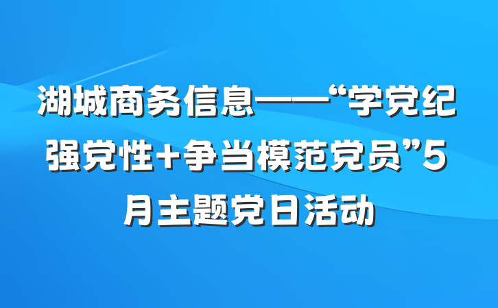 湖城商务信息——“学党纪强党性 争当模范党员”5月主题党日活动
