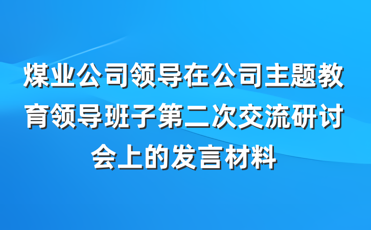 煤业公司领导在公司主题教育领导班子第二次交流研讨会上的发言材料
