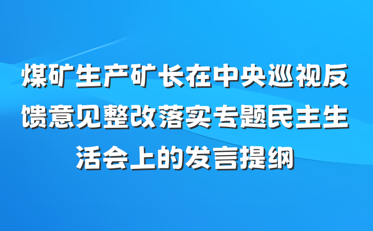 煤矿生产矿长在中央巡视反馈意见整改落实专题民主生活会上的发言提纲