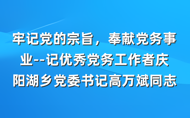 牢记党的宗旨，奉献党务事业--记优秀党务工作者庆阳湖乡党委书记高万斌同志