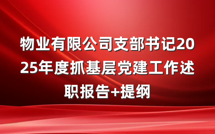 物业有限公司支部书记2025年度抓基层党建工作述职报告 提纲