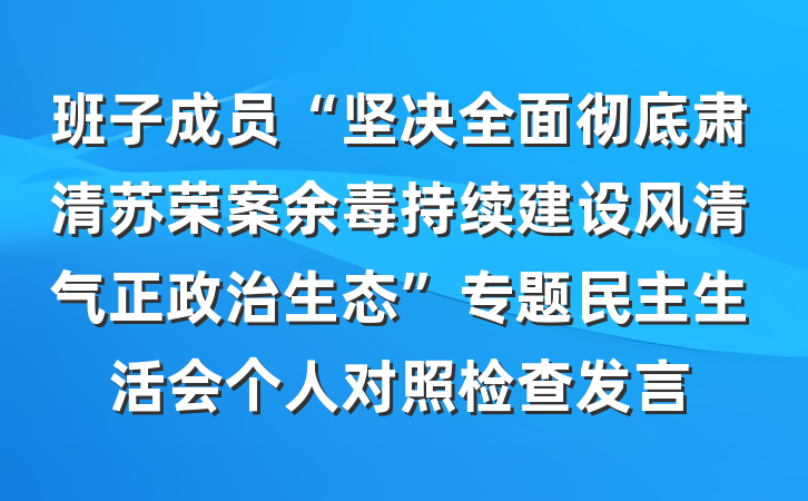 班子成员“坚决全面彻底肃清苏荣案余毒持续建设风清气正政治生态”专题民主生活会个人对照检查发言
