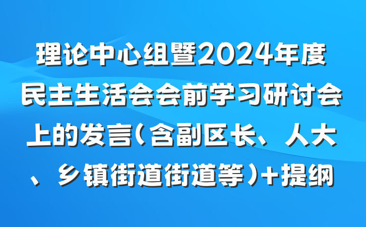 理论中心组暨2024年度民主生活会会前学习研讨会上的发言（含副区长、人大、乡镇街道街道等） 提纲