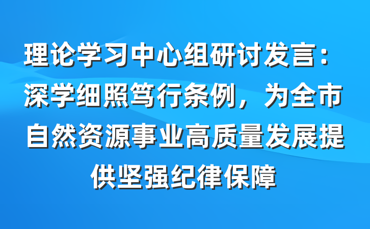 理论学习中心组研讨发言：深学细照笃行条例，为全市自然资源事业高质量发展提供坚强纪律保障
