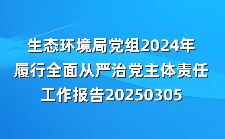 生态环境局党组2024年履行全面从严治党主体责任工作报告20250305