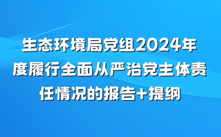 生态环境局党组2024年度履行全面从严治党主体责任情况的报告 提纲
