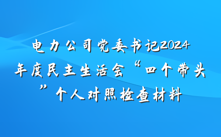 电力公司党委书记2024年度民主生活会“四个带头”个人对照检查材料