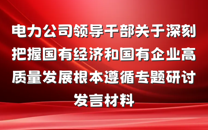 电力公司领导干部关于深刻把握国有经济和国有企业高质量发展根本遵循专题研讨发言材料