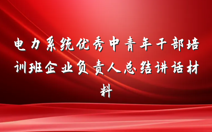 电力系统优秀中青年干部培训班企业负责人总结讲话材料
