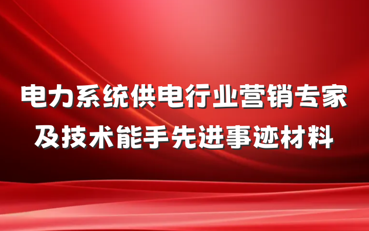 电力系统供电行业营销专家及技术能手先进事迹材料