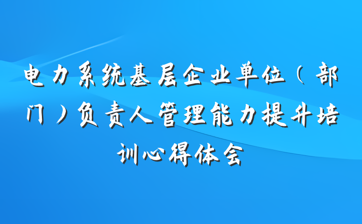 电力系统基层企业单位（部门）负责人管理能力提升培训心得体会