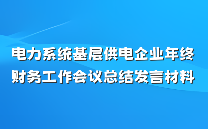 电力系统基层供电企业年终财务工作会议总结发言材料