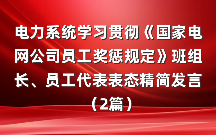 电力系统学习贯彻《国家电网公司员工奖惩规定》班组长、员工代表表态精简发言（2篇）