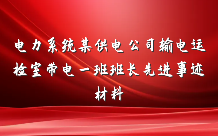 电力系统某供电公司输电运检室带电一班班长先进事迹材料