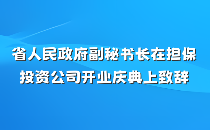 省人民政府副秘书长在担保投资公司开业庆典上致辞