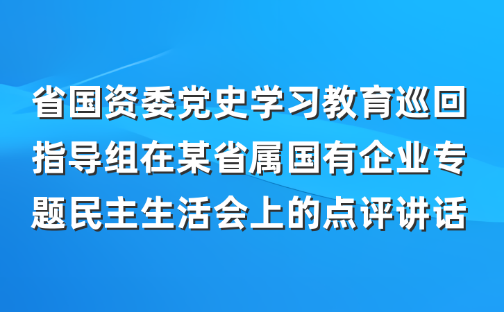 省国资委党史学习教育巡回指导组在某省属国有企业专题民主生活会上的点评讲话