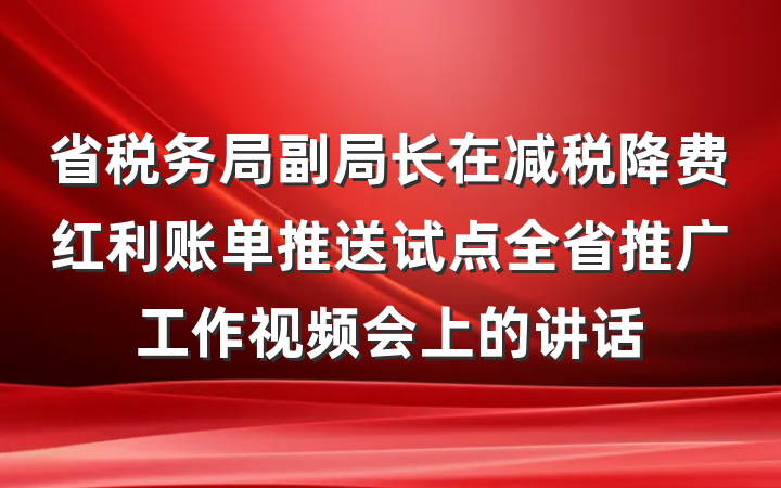 省税务局副局长在减税降费红利账单推送试点全省推广工作视频会上的讲话