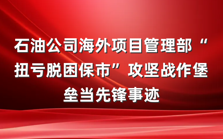 石油公司海外项目管理部“扭亏脱困保市”攻坚战作堡垒当先锋事迹