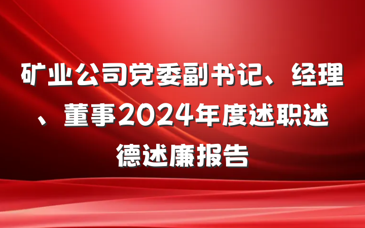 矿业公司党委副书记、经理、董事2024年度述职述德述廉报告