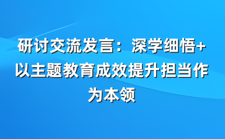 研讨交流发言：深学细悟 以主题教育成效提升担当作为本领