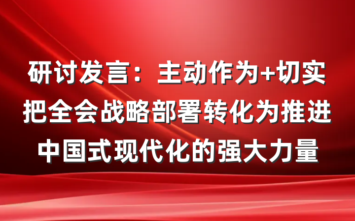 研讨发言：主动作为 切实把全会战略部署转化为推进中国式现代化的强大力量