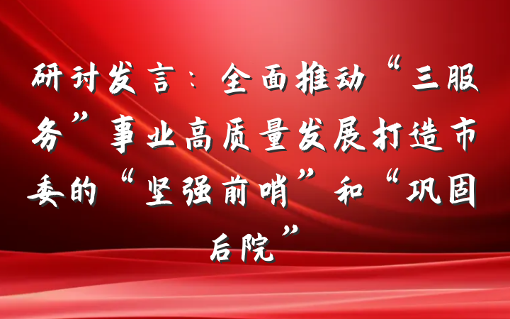 研讨发言：全面推动“三服务”事业高质量发展打造市委的“坚强前哨”和“巩固后院”