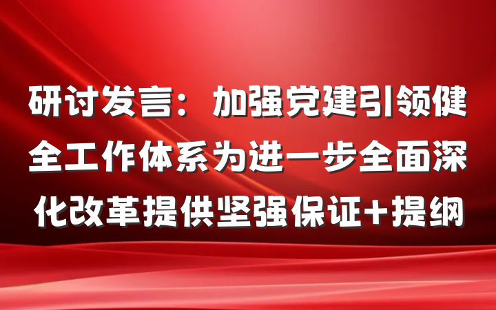 研讨发言：加强党建引领健全工作体系为进一步全面深化改革提供坚强保证 提纲