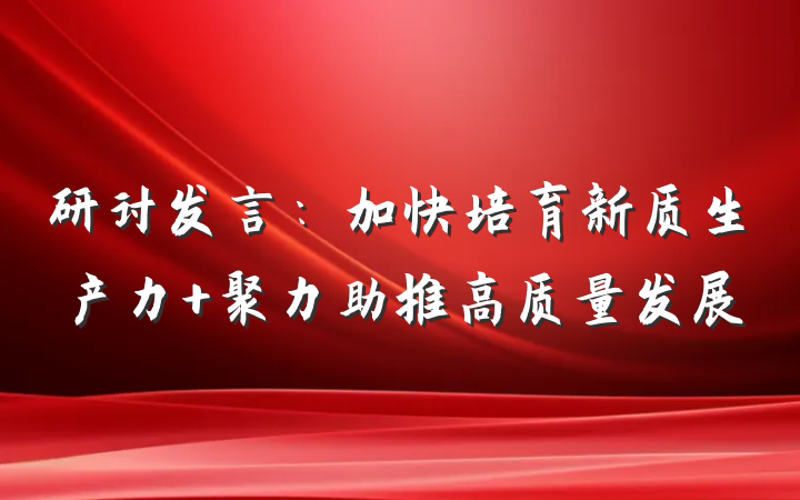 研讨发言：加快培育新质生产力 聚力助推高质量发展