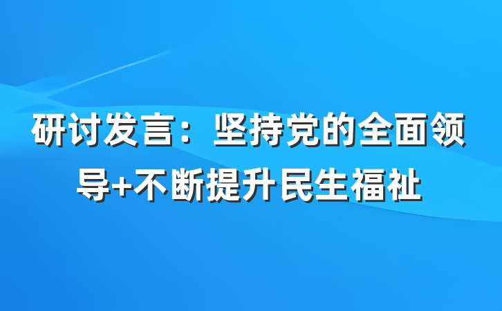 研讨发言：坚持党的全面领导 不断提升民生福祉
