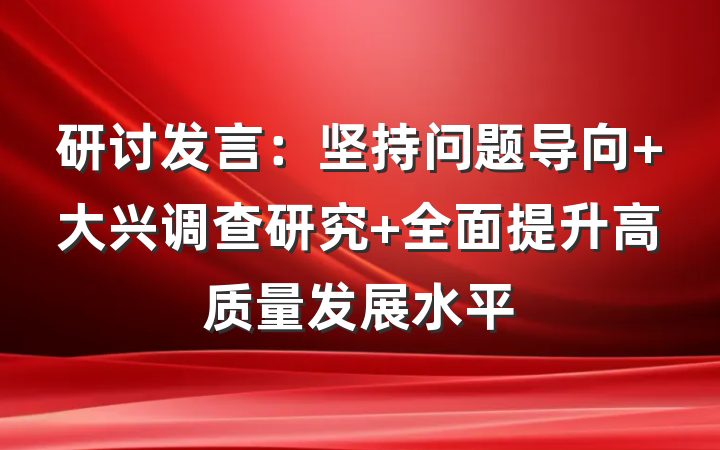 研讨发言：坚持问题导向 大兴调查研究 全面提升高质量发展水平