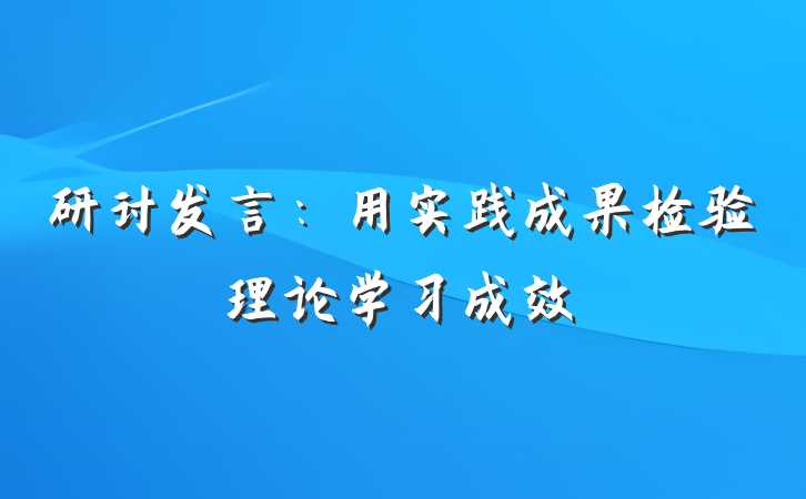 研讨发言：用实践成果检验理论学习成效