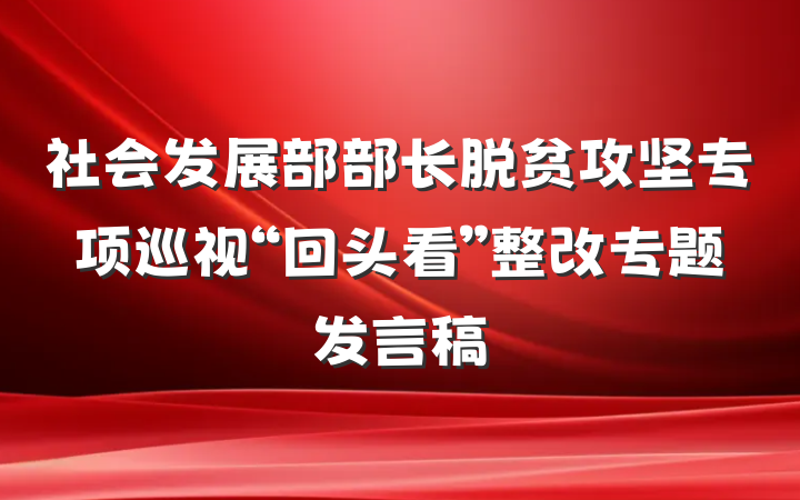 社会发展部部长脱贫攻坚专项巡视“回头看”整改专题发言稿