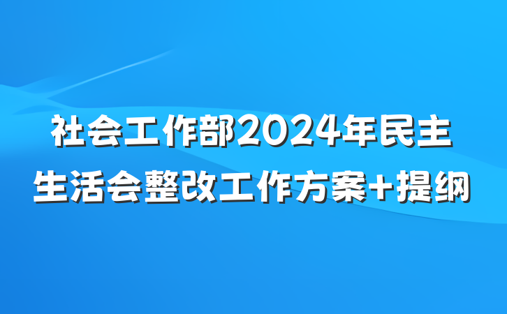 社会工作部2024年民主生活会整改工作方案 提纲