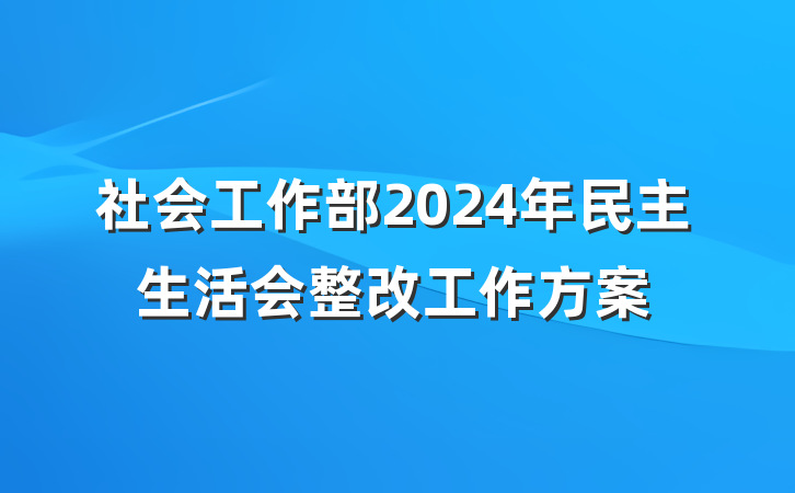 社会工作部2024年民主生活会整改工作方案