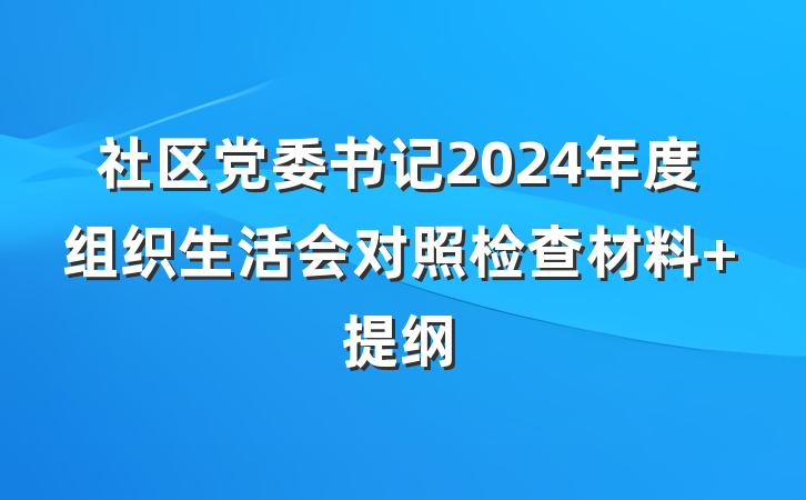 社区党委书记2024年度组织生活会对照检查材料 提纲