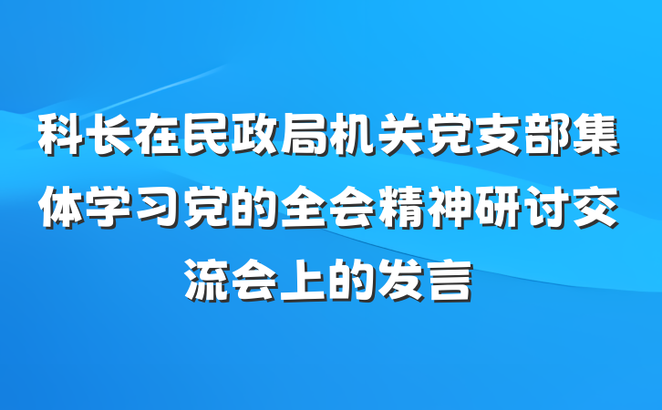 科长在民政局机关党支部集体学习党的全会精神研讨交流会上的发言