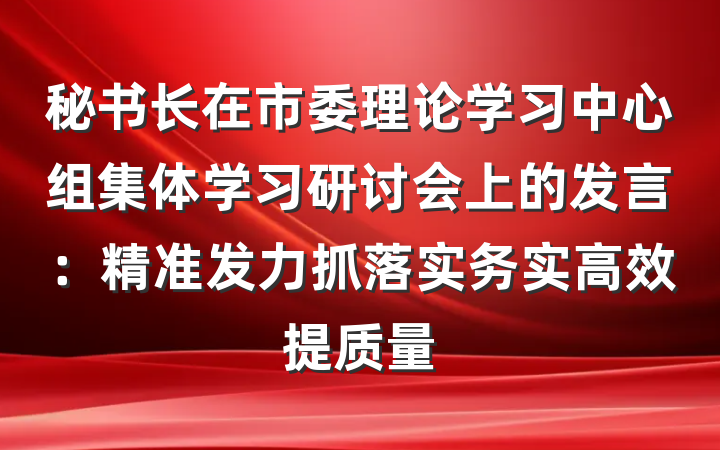 秘书长在市委理论学习中心组集体学习研讨会上的发言：精准发力抓落实务实高效提质量