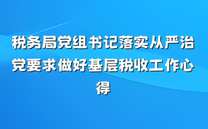 税务局党组书记落实从严治党要求做好基层税收工作心得