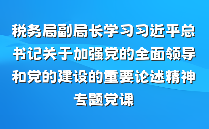 税务局副局长学习习近平总书记关于加强党的全面领导和党的建设的重要论述精神专题党课