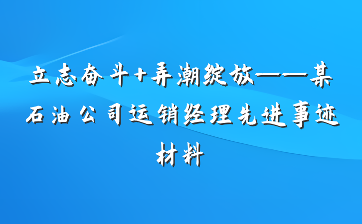 立志奋斗 弄潮绽放——某石油公司运销经理先进事迹材料