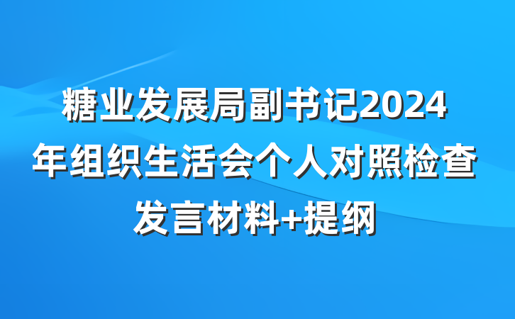 糖业发展局副书记2024年组织生活会个人对照检查发言材料 提纲