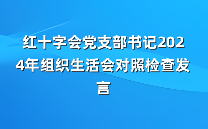 红十字会党支部书记2024年组织生活会对照检查发言