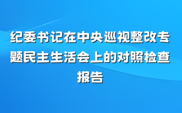 纪委书记在中央巡视整改专题民主生活会上的对照检查报告